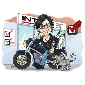 caricatura personalitzada amb moto i fons