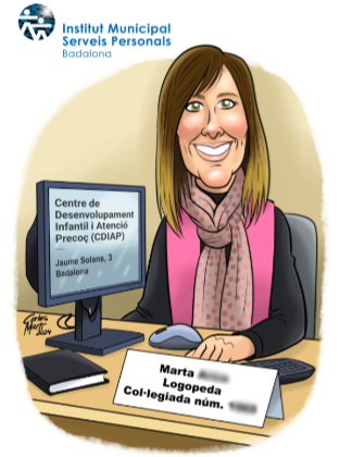 caricatura personalizada de mujer sentada en el escritorio de su despacho