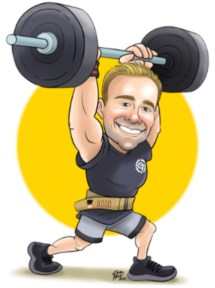caricatura personalizada de hombre joven practicando crossfit