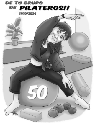 caricatura personalizada de profesora de pilates en el gimnasio